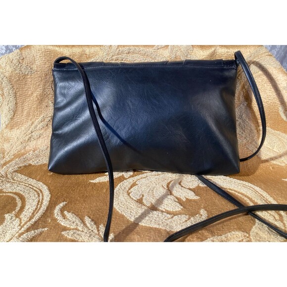 Vintage 90s Purse 1990s Baggo! Black Pleather Vinyl Goth Hipster Rocker Handbag - Picture 2 of 3